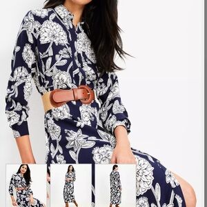 LOFT Navy and White Floral Midi Dress
